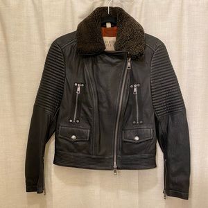 Burberry leather shearling fur collar Moto jacket